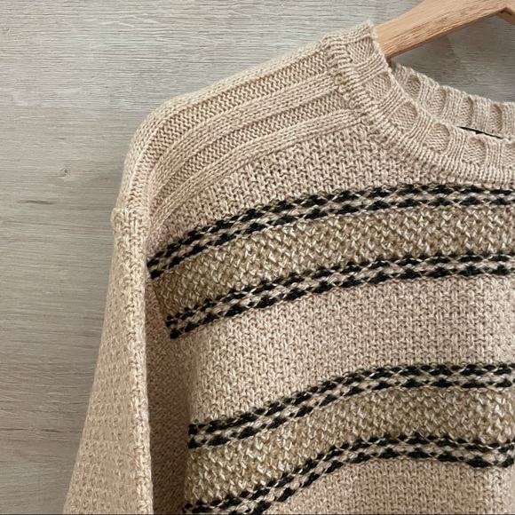 Vintage Oversized Crew Neck Striped Knit Beige Sweater - Picture 4 of 13